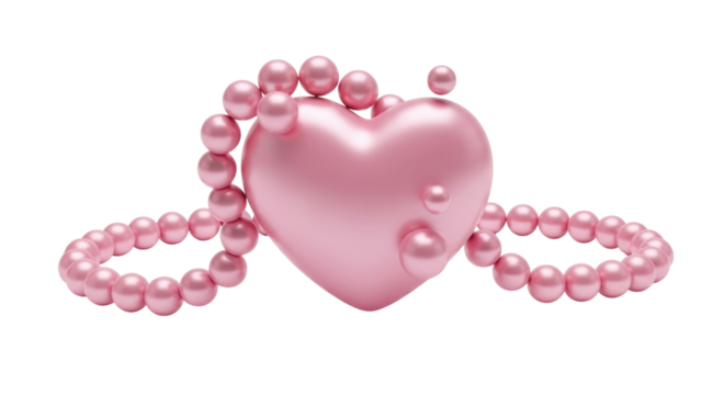 Pink pearl heart necklace transparent background cutout png