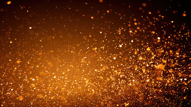 Golden confetti frozen in motion against dark background, celebrating energy and sparkle.
