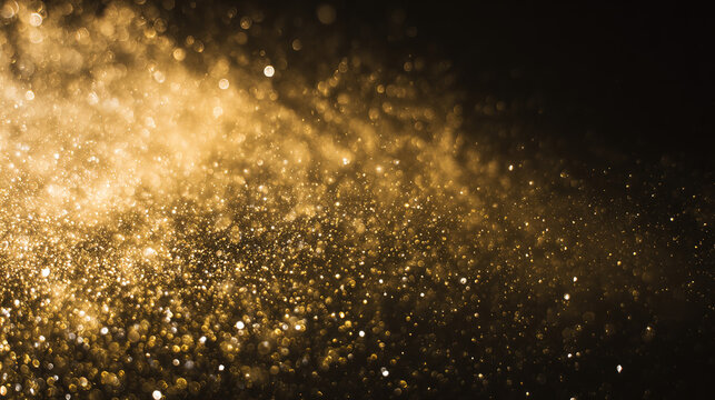 Golden confetti frozen in motion against dark background, celebrating energy and sparkle.
