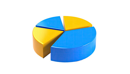 3D rendered, vibrant pie chart split into yellow and blue, against black background