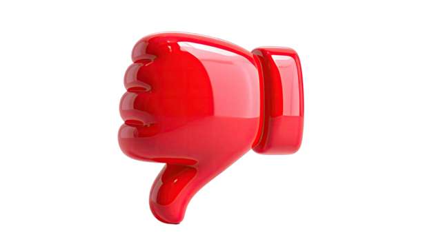 Glossy, vibrant red thumbs-down icon, rendered with high-detailed 3D effects, on black