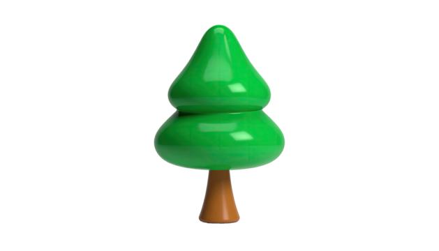 Simple, stylized 3D render of a green tree with a brown trunk, isolated on black