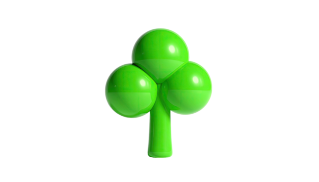 A stylized, green, three-sphere topped stem against a stark black background