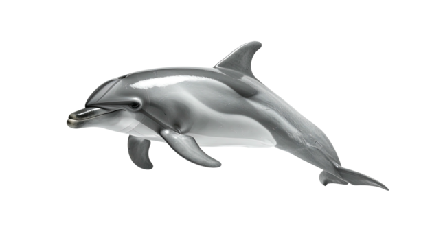 A realistic grayscale rendering of a dolphin swimming. Transparent background