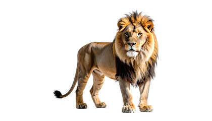 Obraz premium Majestic male big cat, golden fur, full body, on black background, poised stance