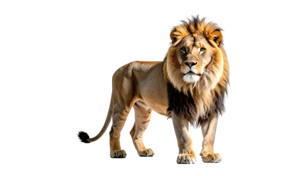 Majestic male big cat, golden fur, full body, on black background, poised stance