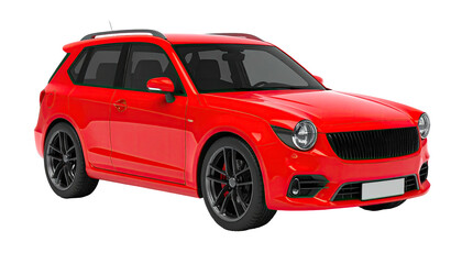 Bold red modern SUV with round headlights and a black grille, 3/4 view
