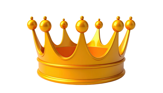 A gleaming, golden crown with sharp points and rounded finials against black