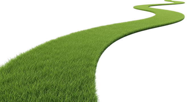 Green grass path winding through darkness transparent background cutout png