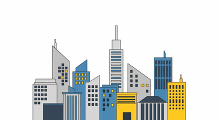Stylized Cityscape Vector Illustration Modern Buildings in a Flat Design