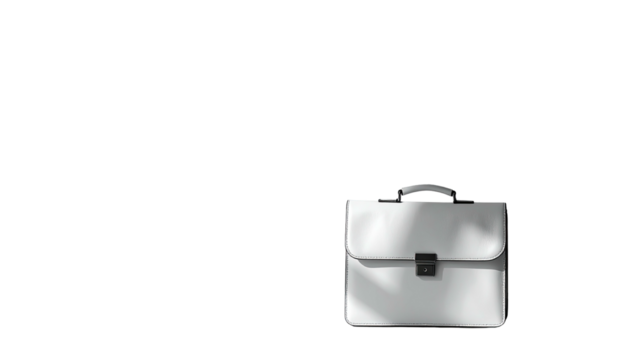 A silver briefcase sits right-aligned against a pure black backdrop, lit by shadows