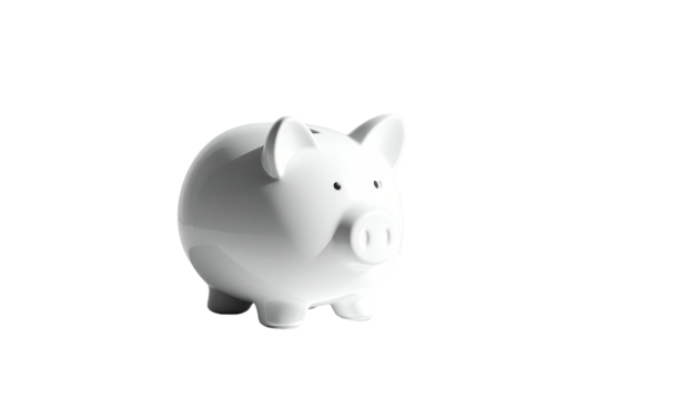 Isolated porcelain bank, white glossy piggy with a dark background