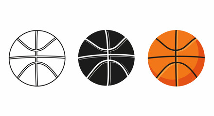 Basketball Icon Set Vector Illustration with Outlined, Silhouette, and Colored Designs