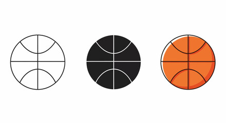 Vector Illustration of Basketball in Various Styles Outline, Solid Fill, and Color