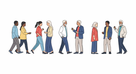 Obraz premium Vector Illustration Diverse Group of People Standing and Walking