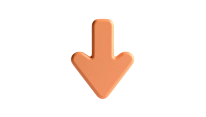 A 3D, peach-colored down arrow, casting a soft shadow against black