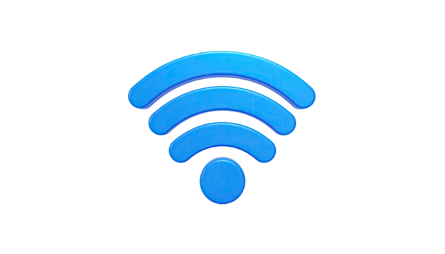 A 3D blue Wi-Fi symbol with a black background, showcasing wireless connectivity