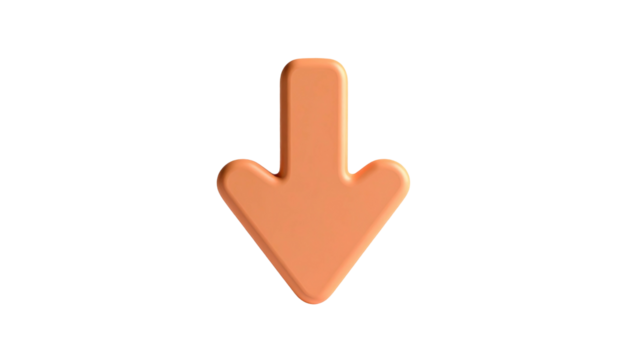 A 3D, peach-colored down arrow, casting a soft shadow against black