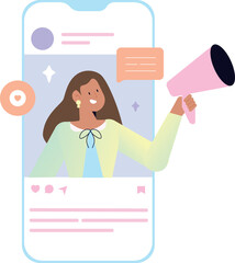 Digital influencer promoting content through modern mobile marketing