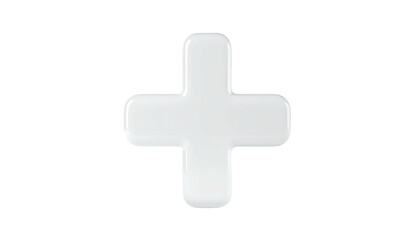 Obraz premium A white, glossy plus sign floats against a black background, seemingly 3D