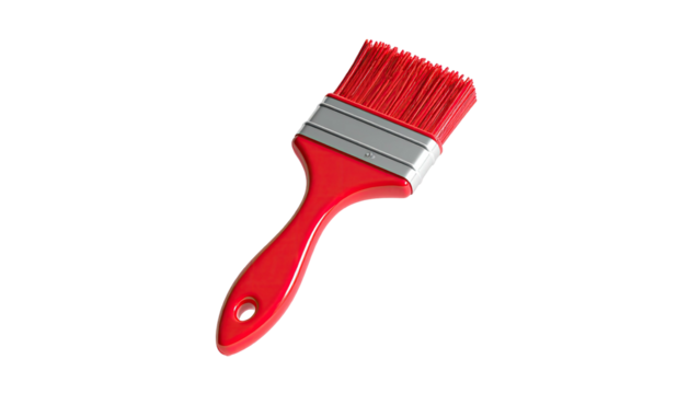 A vibrant red paint brush rendered against a deep black background