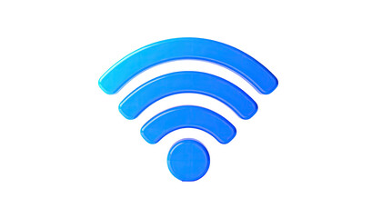 A glowing blue wifi signal symbol against a stark black background