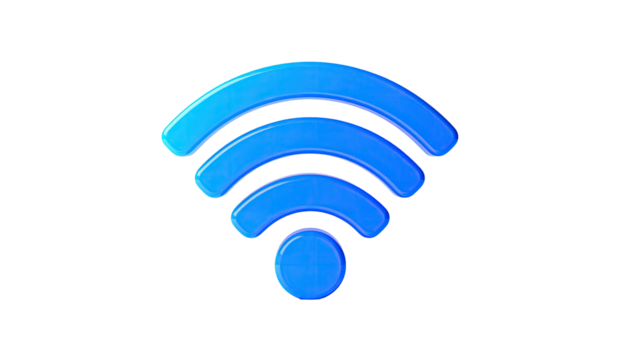 A glowing blue wifi signal symbol against a stark black background