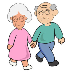 Illustration of Senior Couple Walking Together