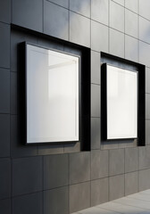 Two blank digital billboards on a modern building exterior