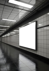 Blank billboard in a modern subway station hall