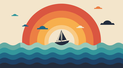 Sunset Sea Sailboat Vector Illustration Background