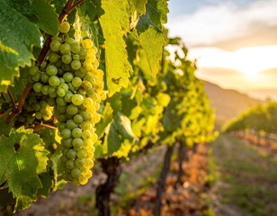 Lush Vineyard Grapes Ready for Harvest in the Sunlight.