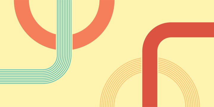 Abstract retro banner design with flowing geometric line art on a yellow background