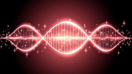 輝く赤色の未来的なDNA二重らせん構造