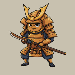 Cute Cartoon Samurai Warrior with Sword &mdash; Japanese Fighter Character Illustration