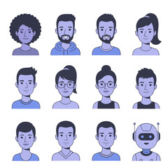 Flat Avatar Set &mdash; Diverse People and Robot Profile Icons in Modern Minimal Style