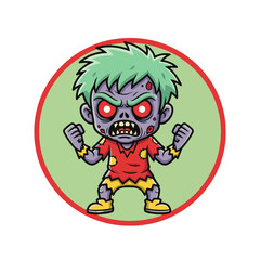 Cute Cartoon Zombie Character &mdash; Angry Chibi Undead Monster Illustration