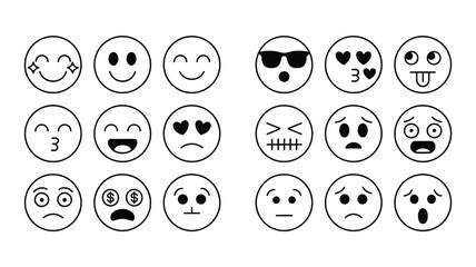Dynamic collection of expressive emoji icons capturing a wide range of emotions for digital communication and creative projects.