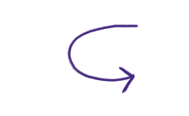 Purple curved arrow pointing down and right isolated on transparent background