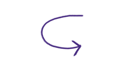 Purple curved arrow pointing down and right isolated on transparent background