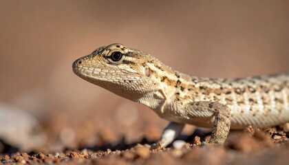 Naklejka premium Close-up shot of a small lizard with patterned skin on a dirt ground
