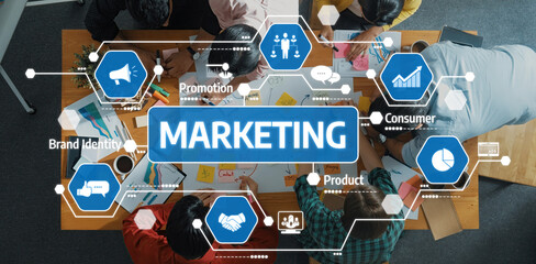 A dynamic creative session showcasing a diverse team collaborating on innovative marketing strategies in a modern workspace, focusing on brand development and consumer engagement. Amity