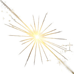 Obraz premium Bright sparkler exploding with golden light and sparks on white background