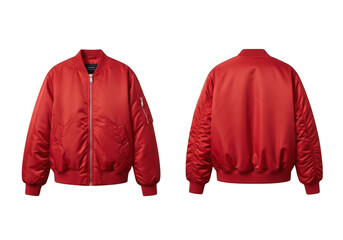 Red bomber jacket, front and back view, isolated on transparent background