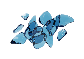 Pile of blue sea glass isolated on transparent background, 3d rendering