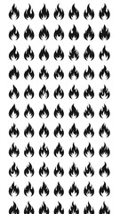 Fototapeta premium Numerous small, stylized, black flame icons arranged in a grid pattern