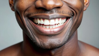 Perfect smile dental health and hygiene african american man showing teeth whitening concept