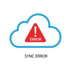Cloud computing service displays sync error message with red triangle warning sign indicating data synchronization problem, representing technology failure.