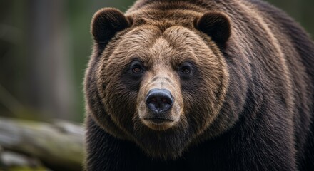 Close-up Portrait of a Majestic Brown Bear with Intense Gaze and Detailed Fur Texture Captured in Natural Lighting Conditions