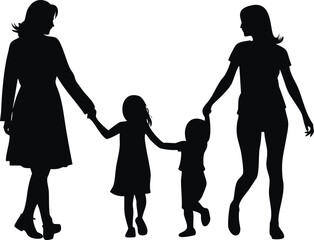 A silhouette of a family walking together holding hands in unity